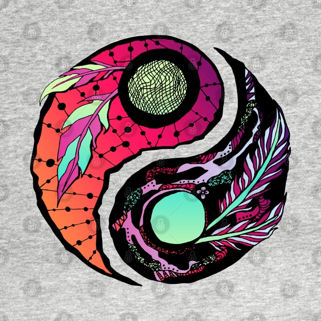 Blue Red Blend Feathers Yin Yang by kenallouis